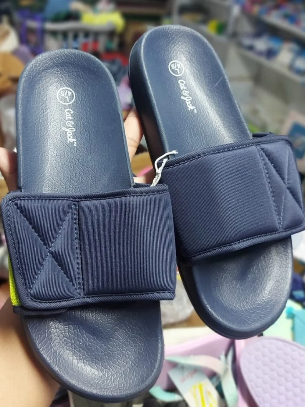 NWT- Y 4/5 Navy Slide Sandals with Wide velcro adjustable Strap Slides anti-slip